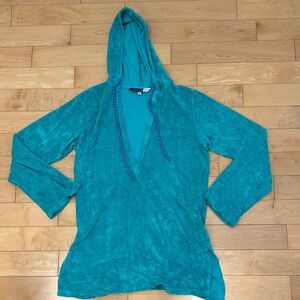 Woman’s Splendid Turquoise Hooded Swim Cover-Up Dress
